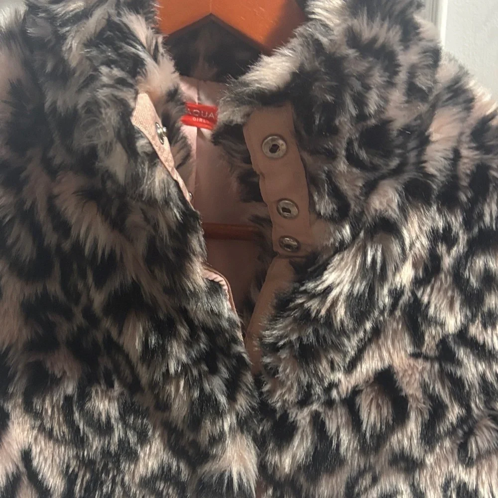 Aqua Faux Fur Animal Print Pea Coat - Picture 5 of 8